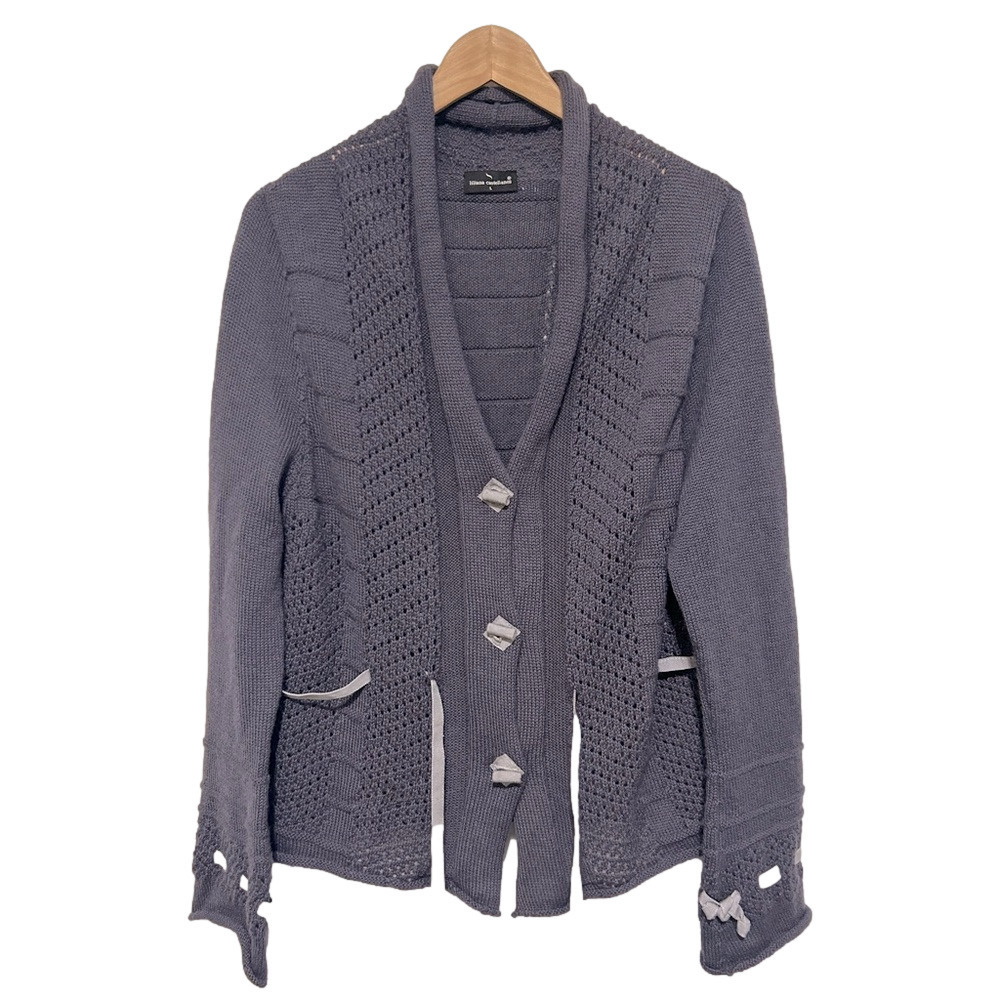 100% Baby Llama Wool Cardigan, Lavender Purple, Ribbon details, Size Large - Picture 2 of 8